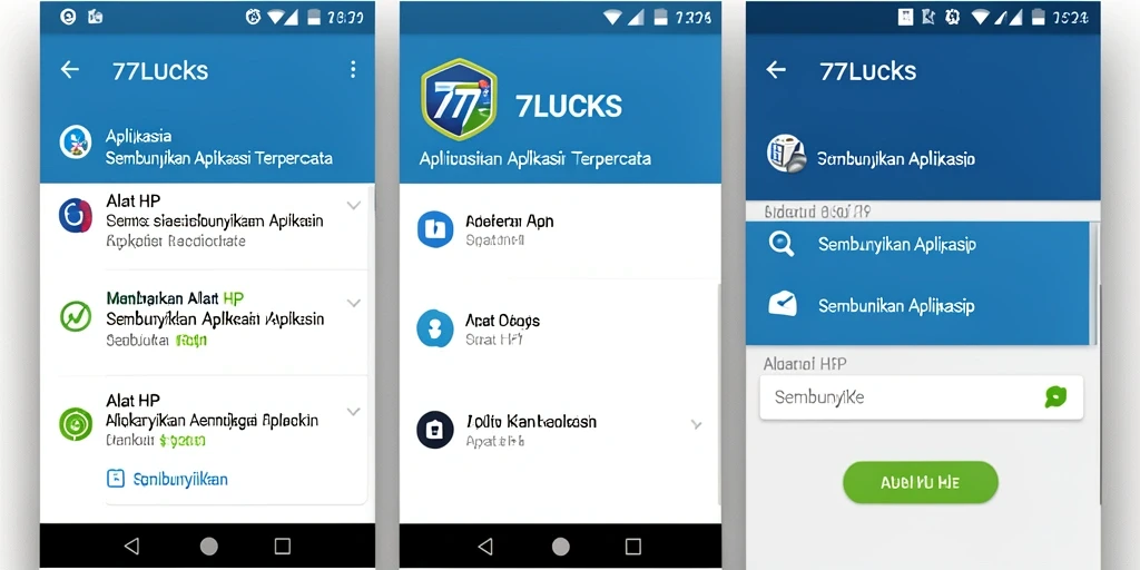 Tampilan antarmuka 77LUCKS dengan fitur penyembunyian aplikasi yang aman.