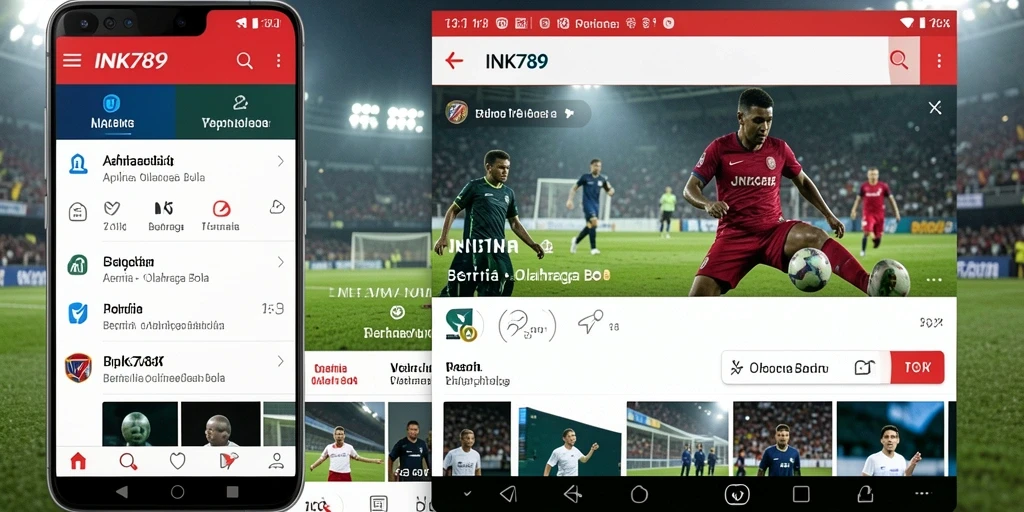 Antarmuka aplikasi INK789 menampilkan informasi terkini olahraga bola.