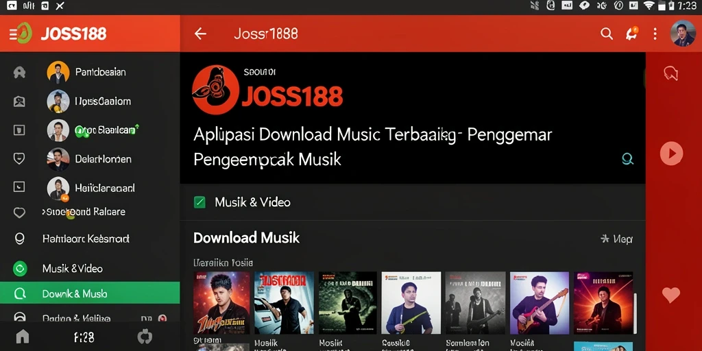 Antarmuka aplikasi JOSS188 untuk unduh musik dengan fungsi optimal.