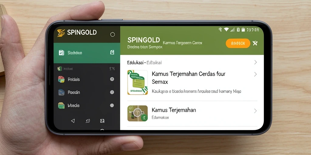 Antarmuka pengguna SPINGOLD yang memudahkan terjemahan kosakata.