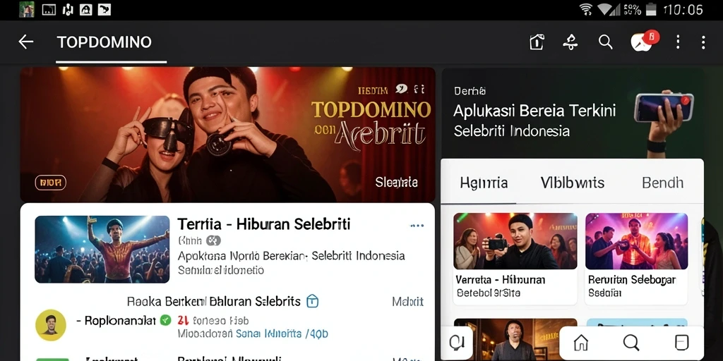 Antarmuka utama TOPDOMINO menampilkan berita selebriti terkini.